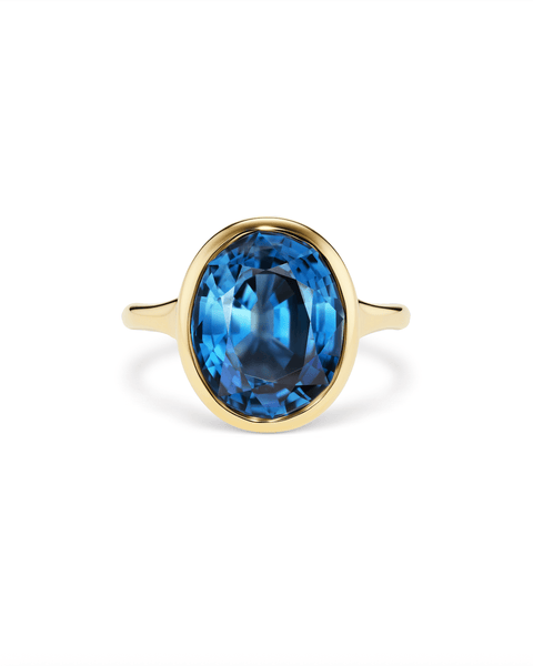 5.35ct Montana sapphire ring in 14K yellow gold bezel setting