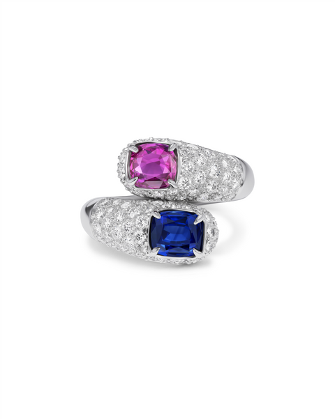 Blue & Pink Sapphire Two-Stone Ring in Platinum
