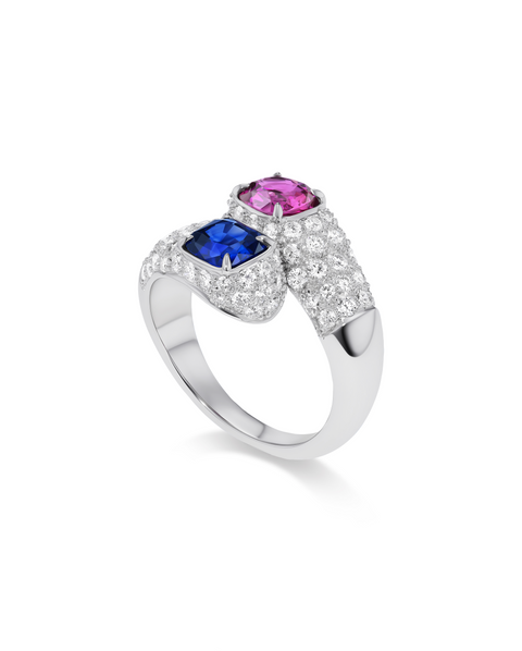 Side view of Blue & Pink Sapphire Two-Stone Ring