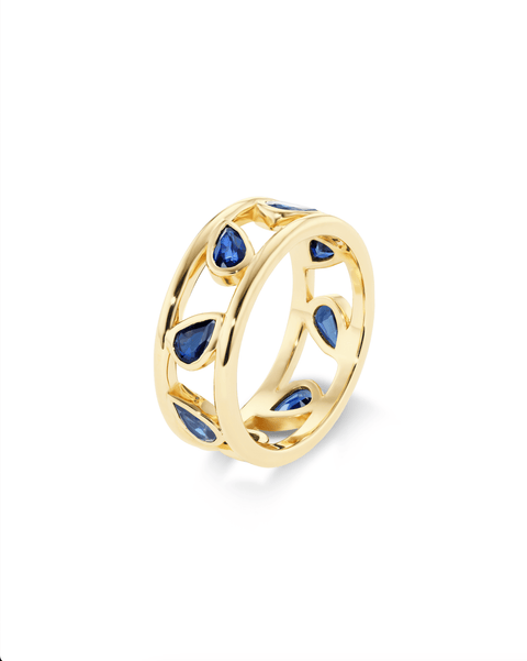 gold sapphire stacking ring with pear shaped stones