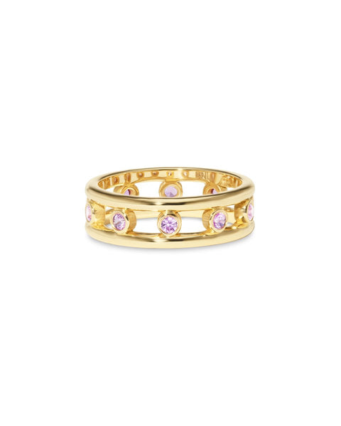 pink sapphire band in 14K yellow gold double row design