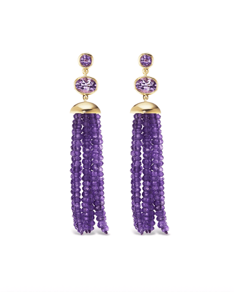 amethyst tassel earrings in 14k gold