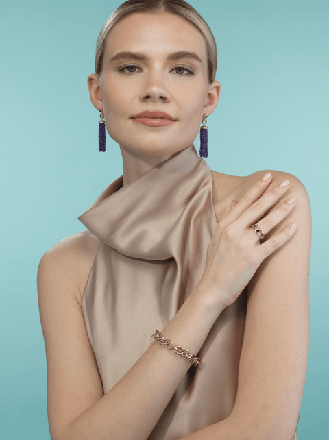 isa amethyst earrings worn on model