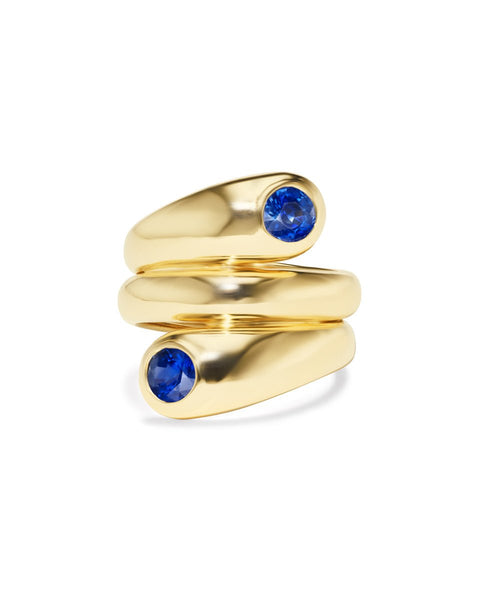 blue sapphire ring in 14k gold open wrap design