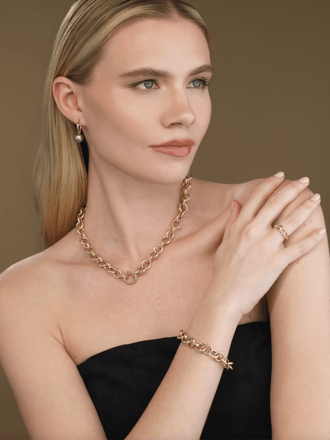 lillia gold bracelet worn stacked