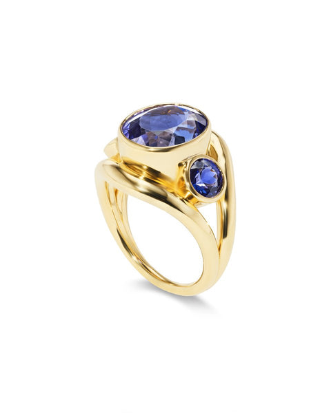 gold tanzanite statement ring with side stones