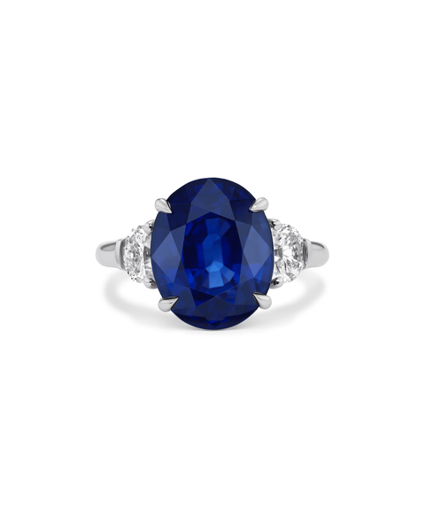 oval sapphire engagement ring platinum three stone
