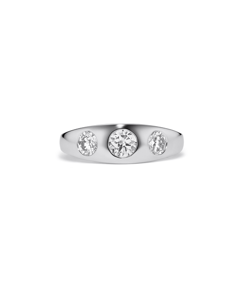 three stone engagement ring setting with round diamonds in white gold