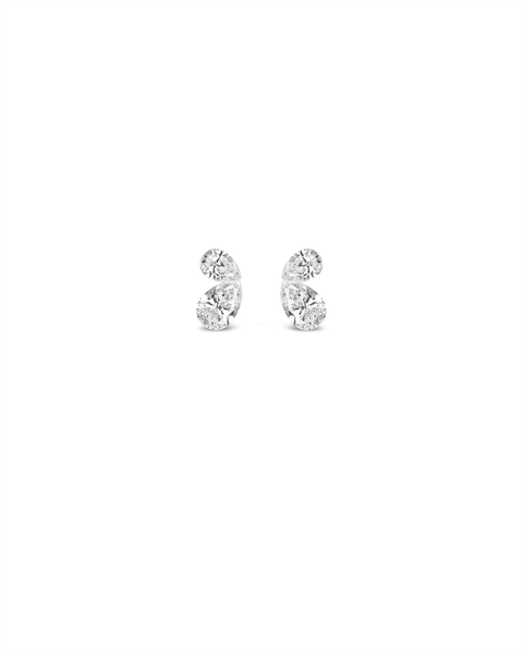 Marah lab diamond stud earrings featuring two pear-shaped diamonds in an invisible setting with 14K yellow gold posts