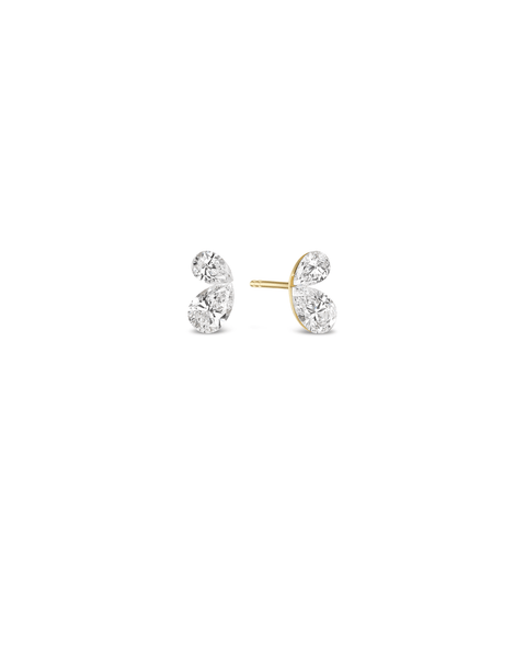 Side profile of Marah pear-shaped lab diamond stud earrings with invisible setting in solid 14K gold
